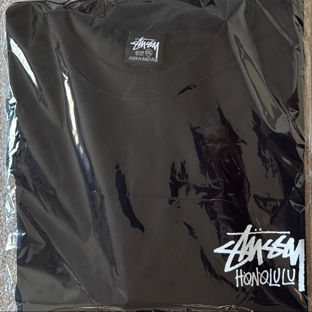 Stussy Honolulu Black Tee with White Logo